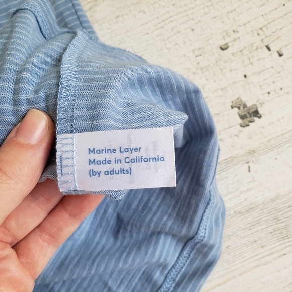 Marine Layer| Slub V Neck Striped Short Sleeve T-Shirt Blue Size XS - Picture 2 of 5